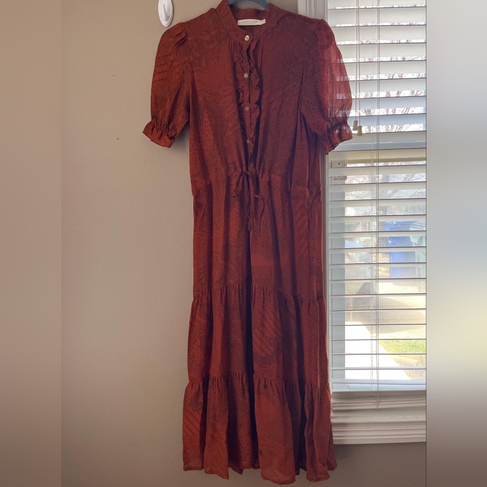 Christy Dawn Rustic Burnt Orange Tiered Button-Front Maxi Dress - Picture 7 of 9